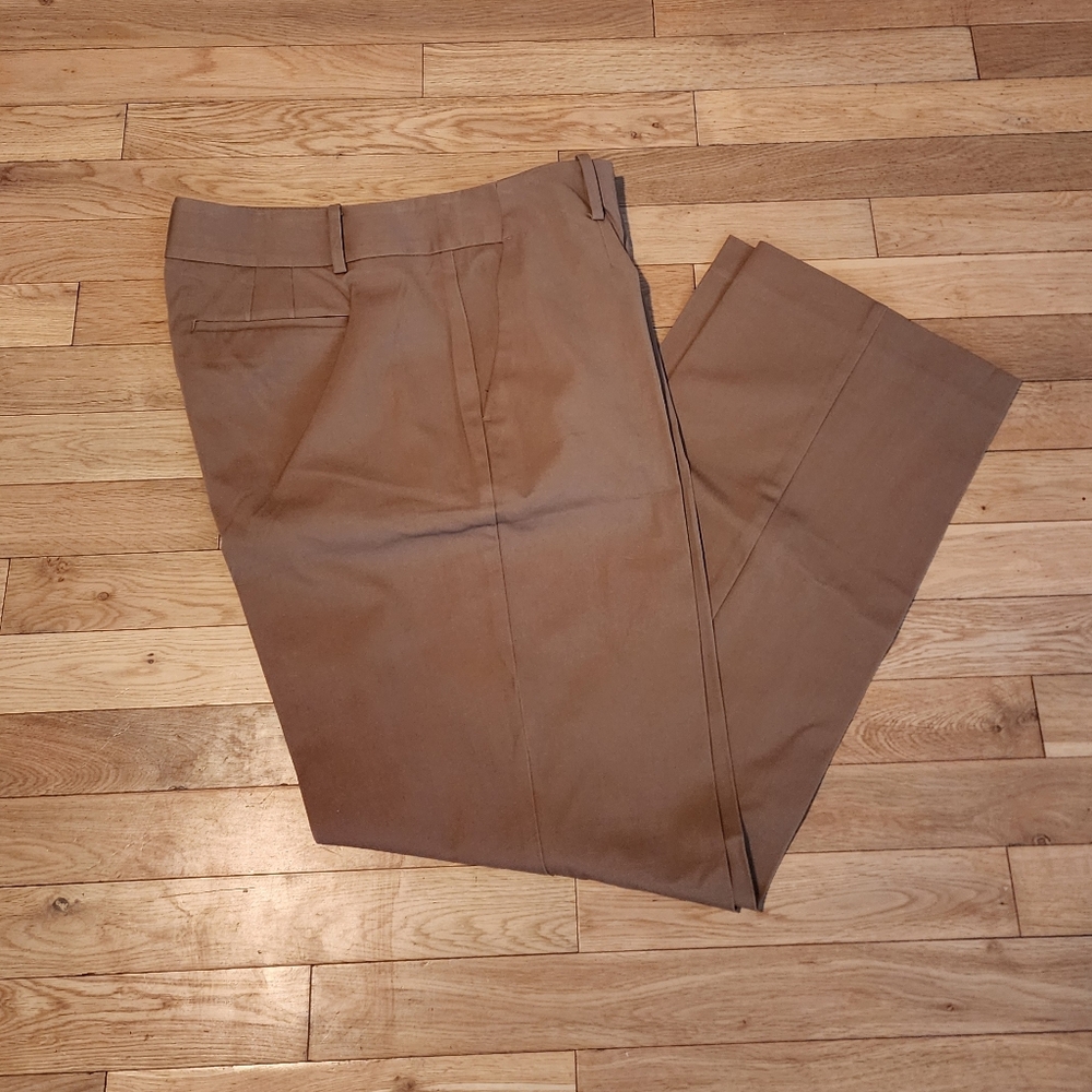 NWT Talbots Flat Front Pants, Dark Camel, Nutmeg Sz 14